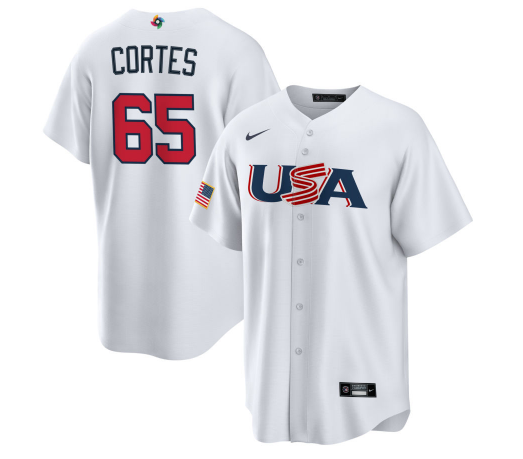 Men's USA Baseball #65 Nestor Cortés Jr. 2023 White World Baseball Classic Replica Stitched Jersey